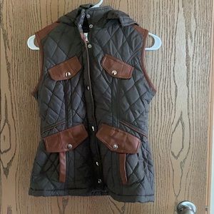 Olive Green and Brown Vest with Hood